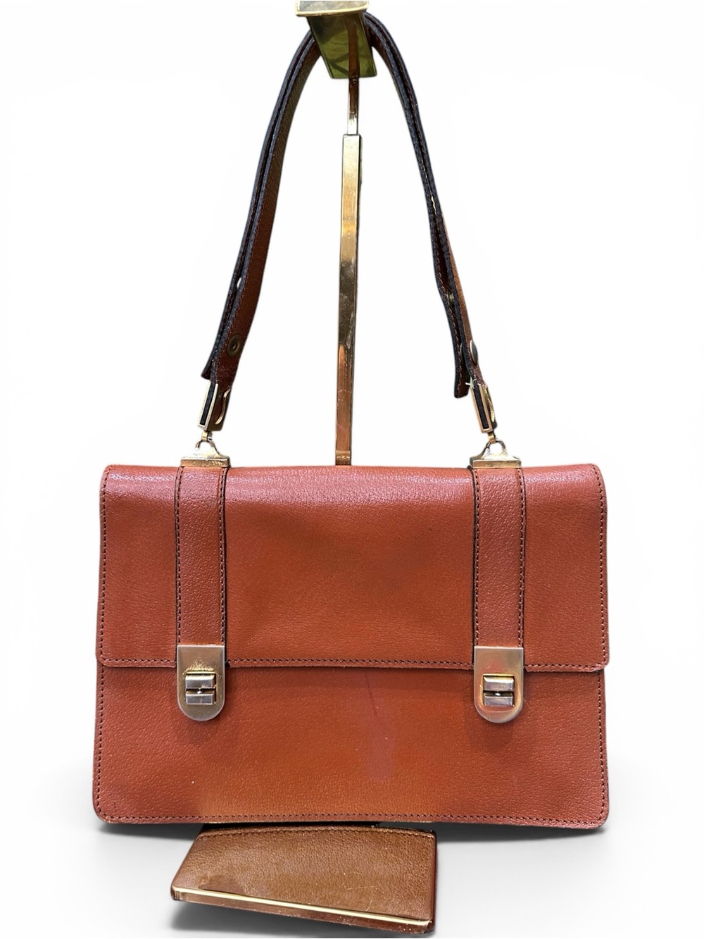 Vintage Bally Made in France Cognac Leather Shoulder Bag Éclair Zipper